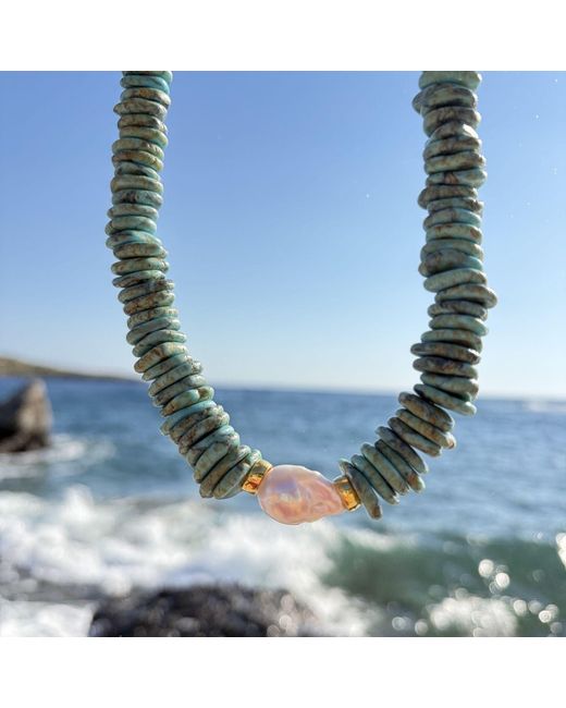 LINYA JEWELLERY Green Baroque Pearl Natural Stone Necklace