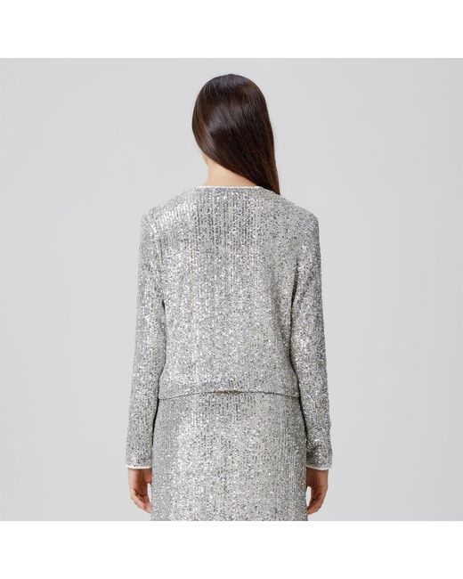 Smart and Joy Gray Round Collar Glitter Jacket
