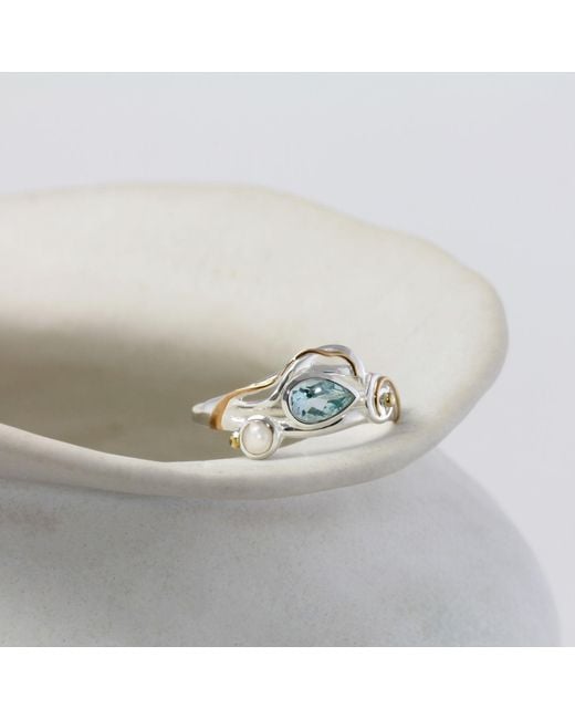 Isla Silver White Dainty Pearl & Topaz Ring
