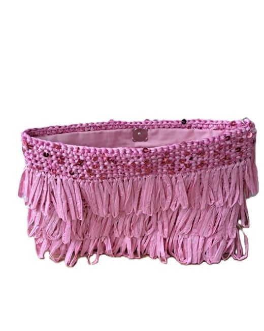 Springmoonatelier Purple Luxury Star Candy – Sequin And Tassel Handmade Raffia Bag