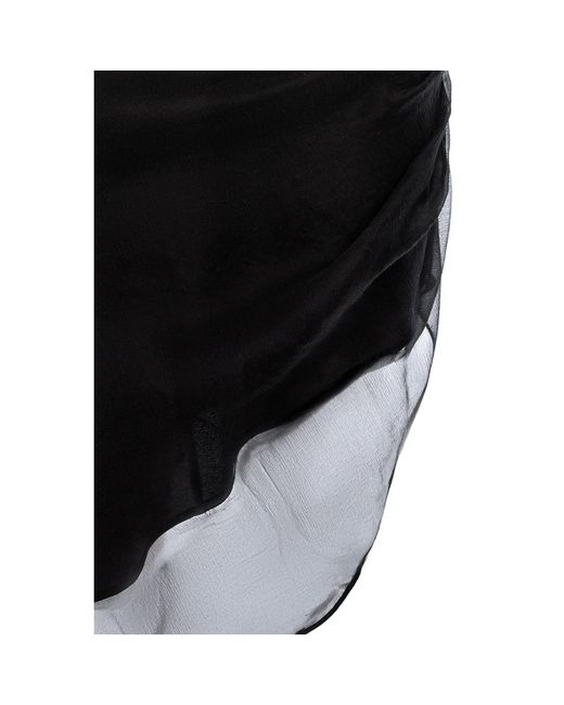 AVENUE No.29 Black Asymmetric Gathered Silk Midi Skirt