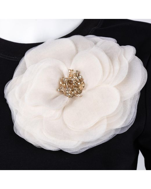 House of Laines London Black Neutrals Laines Couture Embellished Cream Organza Corsage Brooch T-Shirt