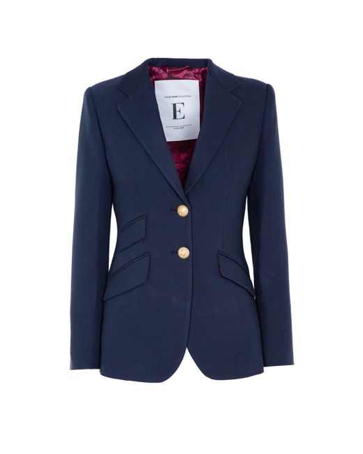 The Extreme Collection Blue Single Breasted Premium Crepe Navy Blazer With Double Pockets Agneta