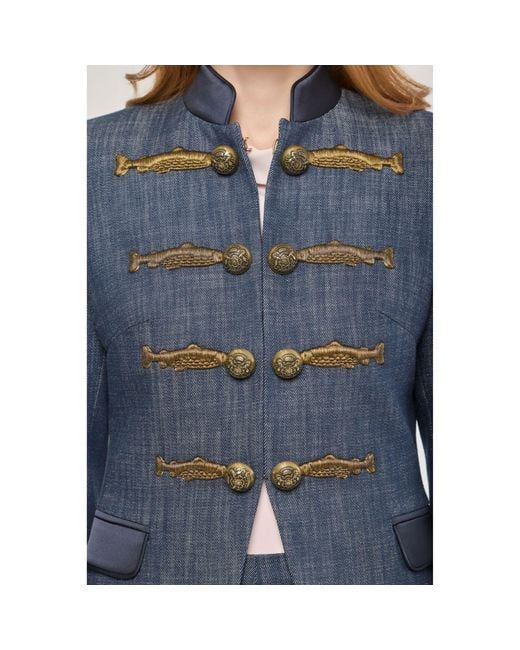 The Extreme Collection Blue Embroidered Cotton Blazer Nuvola Denim