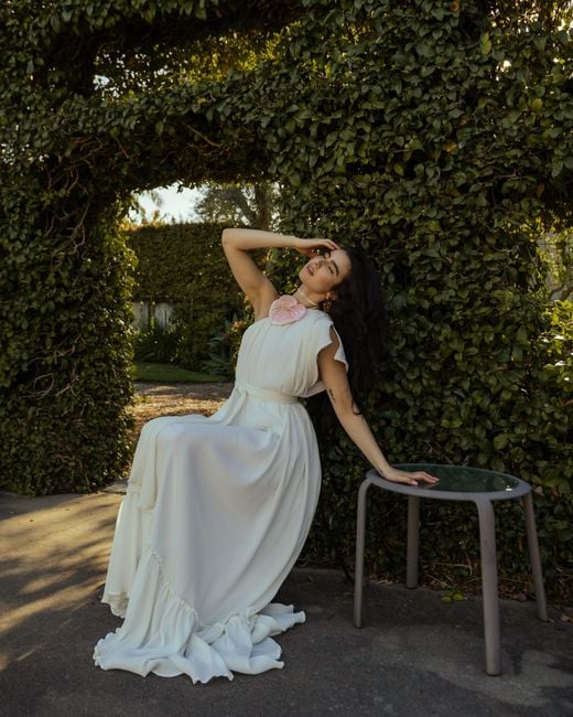 Jennafer Grace White Ivory Pleated One Shoulder Maxi Dress