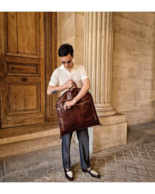 Time Resistance Brown Leather Garment Bag for men