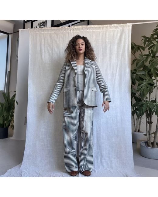 London Atelier Byproduct Gray Striped Wide Leg Trousers