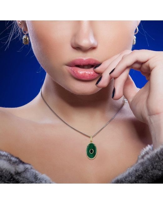 Artisan Green 18k Gold In Pave Diamond & Bezel Set Spinel With Malachite Charm Pendant