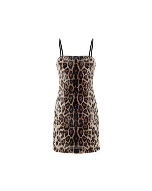 Aisl Brown Leopard Sequin Slip Mini Dress
