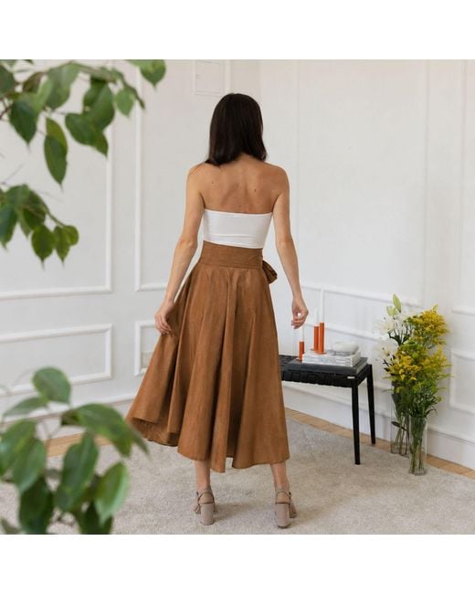 Nikka Place Brown Elegant Midi Cotton Skirt