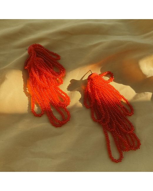 WAIWAI Red Pulse Dangle Bead Earrings