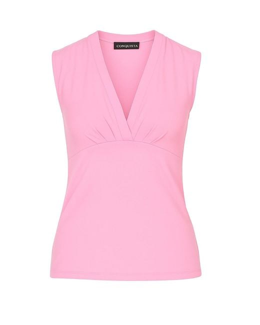 Conquista Pink Rose Sleeveless V-Neck Jersey Top – Stretch Fabric