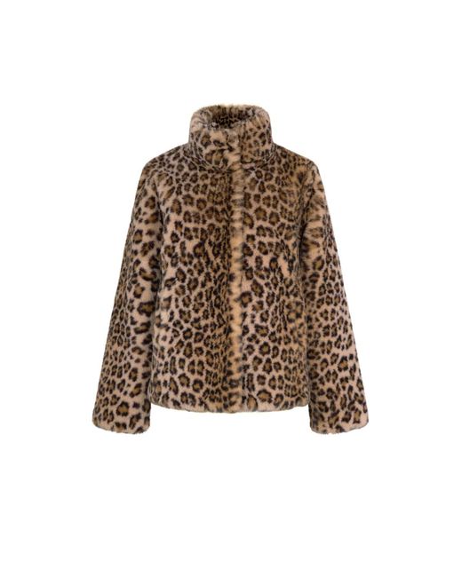 ISSY LONDON Brown Neutrals Claudia Luxe Faux Fur Jacket Leopard