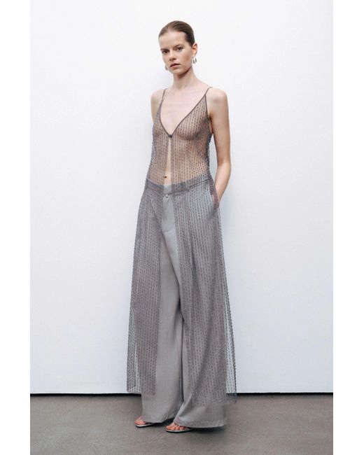 Nocturne Gray Anthracite Bead Embroidered Maxi Vest