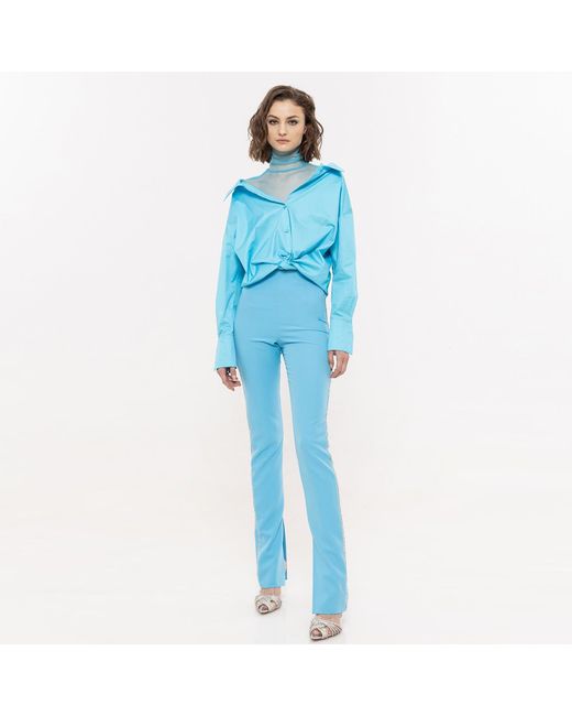 Nissa Blue Embellished High-Waisted Pants