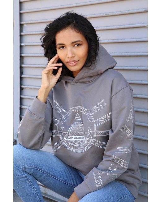 Miracles Manifester Purple God First Affirmation Hoodie With Rhinestone Design
