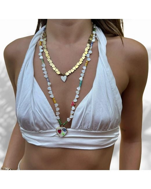 Ebru Jewelry Metallic Heart Pendant Hematite Stone Heart Shape Chain Necklace