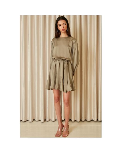 Urban Touch Green Neutrals Long Sleeve Pleated Skater Dress