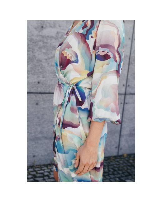 Oh!Zuza Blue Echo Lightweight Mini Wrap Dress With Pockets – Abstract Print