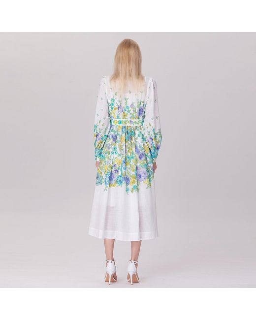 Smart and Joy Blue Placement Print Floral Midi Dress