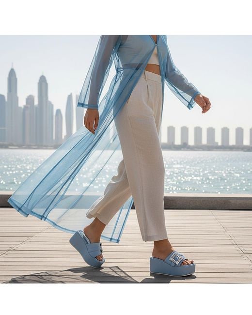 Beautiisoles by Robyn Shreiber Made in Italy Blue Dita Baby Leather Slide Mule Espadrille Sandal Comfortable & Elegant For Work & Evening & Party Sandal