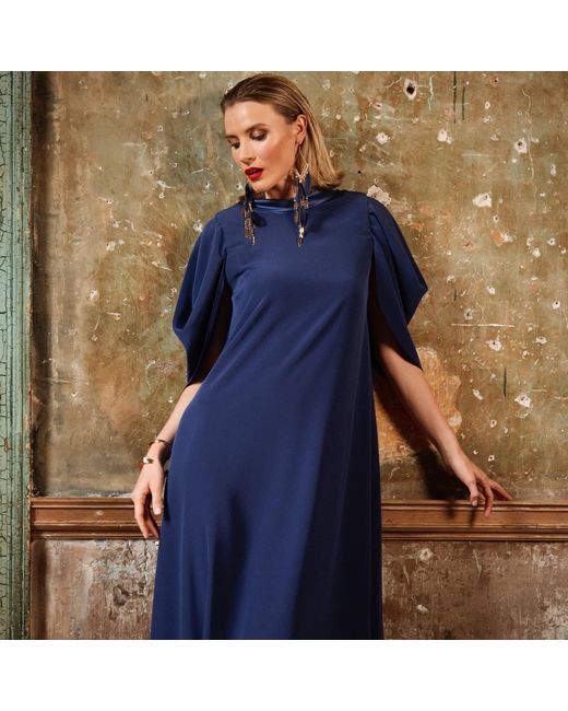 Monessa Joan Blue Full Length Trapeze Dress With Detachable Sleeves