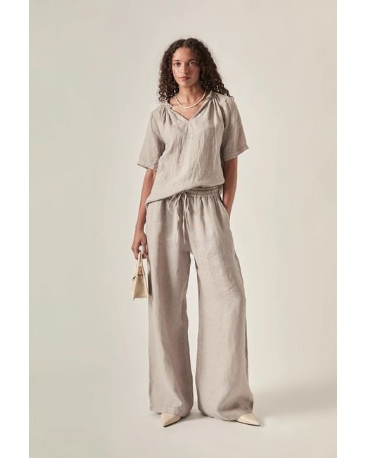 James Lakeland Multicolor Neutrals Taupe Pure Linen Blouse