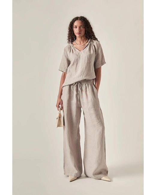 James Lakeland Multicolor Neutrals Taupe Pure Linen Blouse