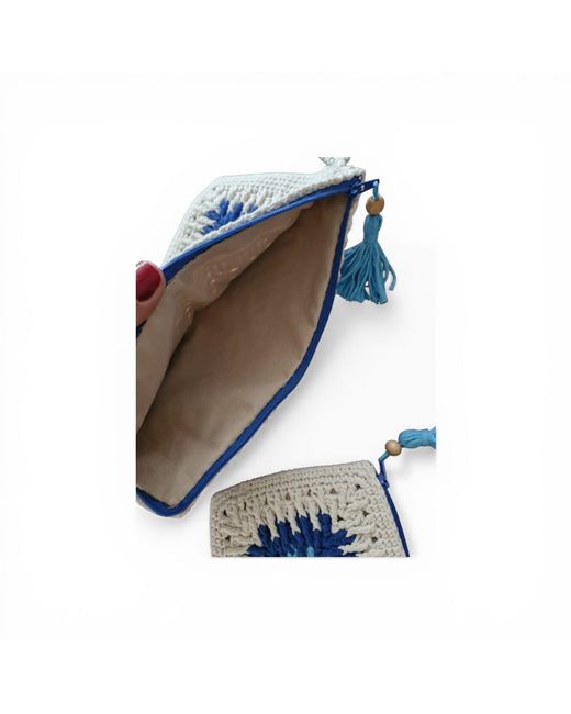 Springmoonatelier Blue Handmade Crochet Bag Set – Lined Cotton Clutch And Mini Pouch