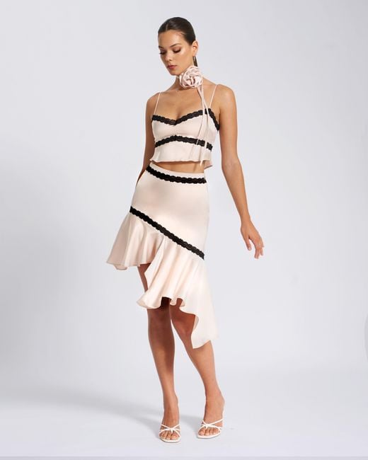 Miss Circle New York Gray Neutrals Yahvi Lace Trim Satin Skirt