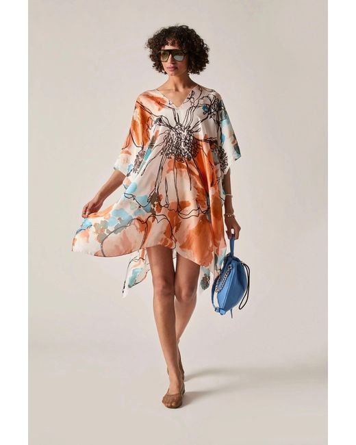 James Lakeland White Floral Sketch Kaftan