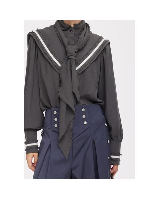 Julia Allert Gray Tie Front Long Sleeve Blouse –