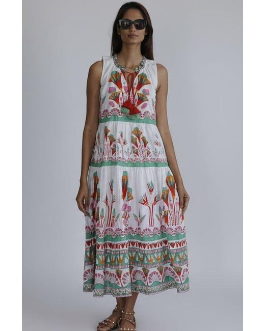 La Mandarine Blue Floral Cotton Summer Maxi Dress With Pockets, Printed Maxi Dress. Margot