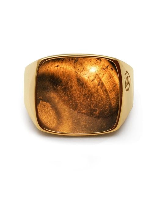 Nialaya Metallic Signet Ring With Tiger Eye for men