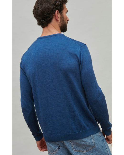 Paul James Knitwear Blue Extra Fine Merino Wool Calington Crew Neck Jumper for men