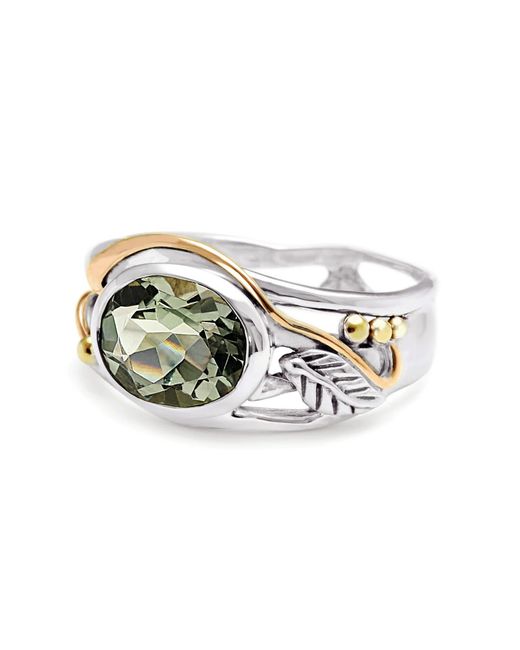 Isla Silver Metallic Amethyst Ring With Leaf Design