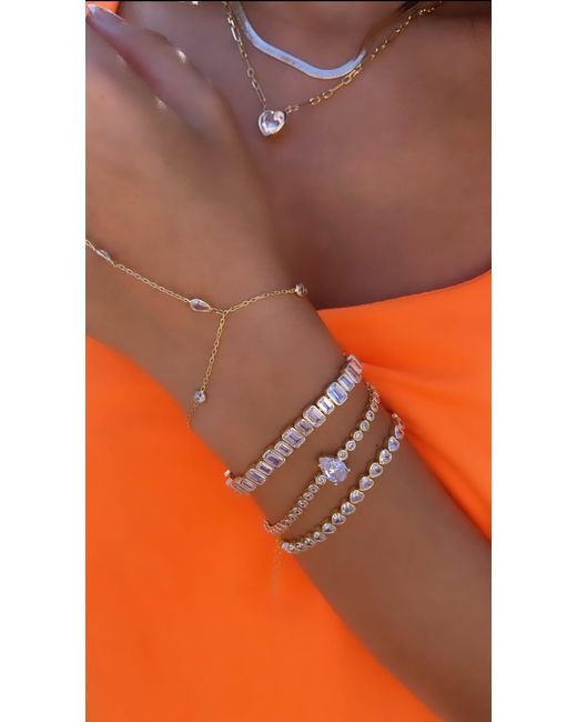 SHYMI Metallic Round Tennis With Center Pear Stone
