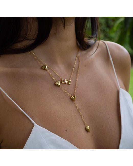 Ebru Jewelry Metallic Golden Heart Y Necklace