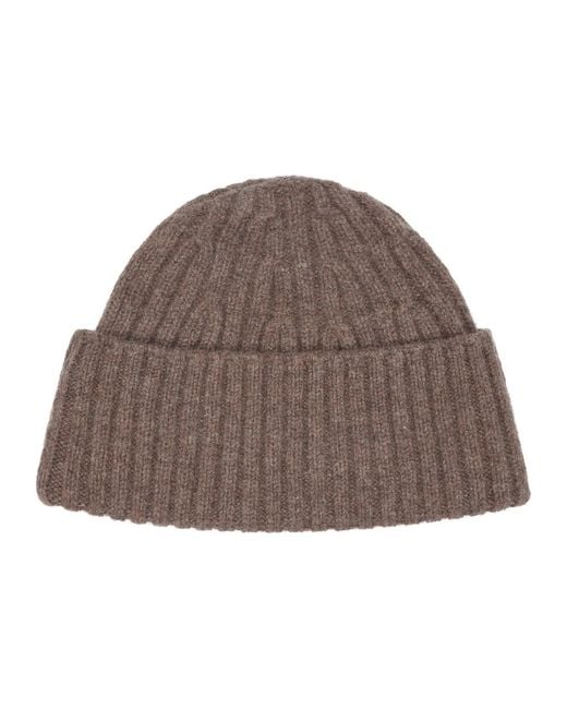 Paul James Knitwear Brown Midweight Lambswool Polperoo Fisherman Beanie for men