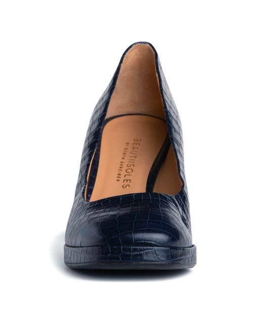 Beautiisoles by Robyn Shreiber Made in Italy Blue Cristina Embossed Leather Platform Work Evening Pump