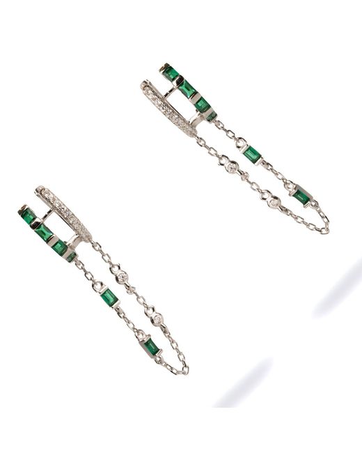 Ebru Jewelry White Sterling & Emerald Fashion Style Earrings