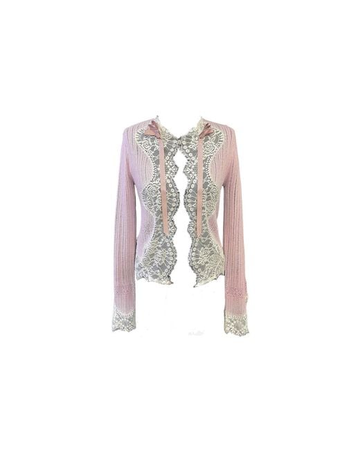 Anna Sui Pink Lingerie Lace Knits Cardigan