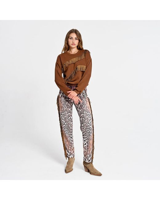 Lalipop Design Brown Sweatshirt With Fringe Details