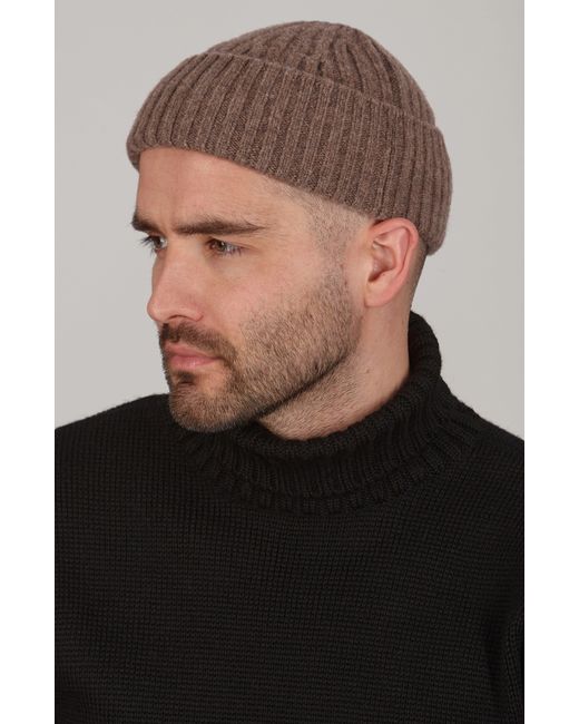 Paul James Knitwear Brown Midweight Lambswool Polperoo Fisherman Beanie for men