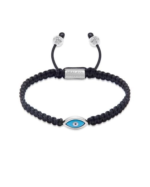 Nialaya Blue String Bracelet With Evil Eye for men