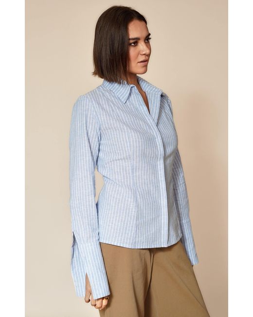 Gunda Hafner Ltd Blue Light And Striped Linen Cotton Blend Shirt