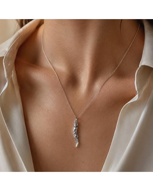 Unaloe Metallic Sterling Blindfold Goddess Italian Horn Pendant Necklace