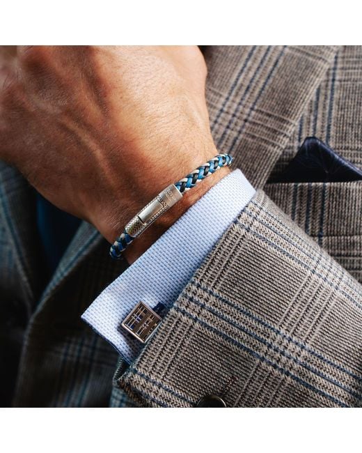 Tateossian Blue Herringbone Click Multi Pelle Bracelet for men