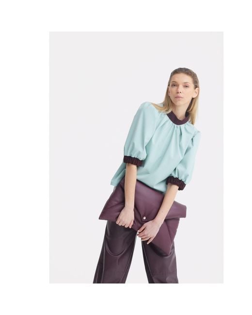 Julia Allert Blue Textured Short Sleeve Blouse