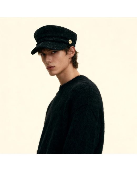 Chanel Joan Elkayam Black Braided Trim Tweed Baker Boy Hat